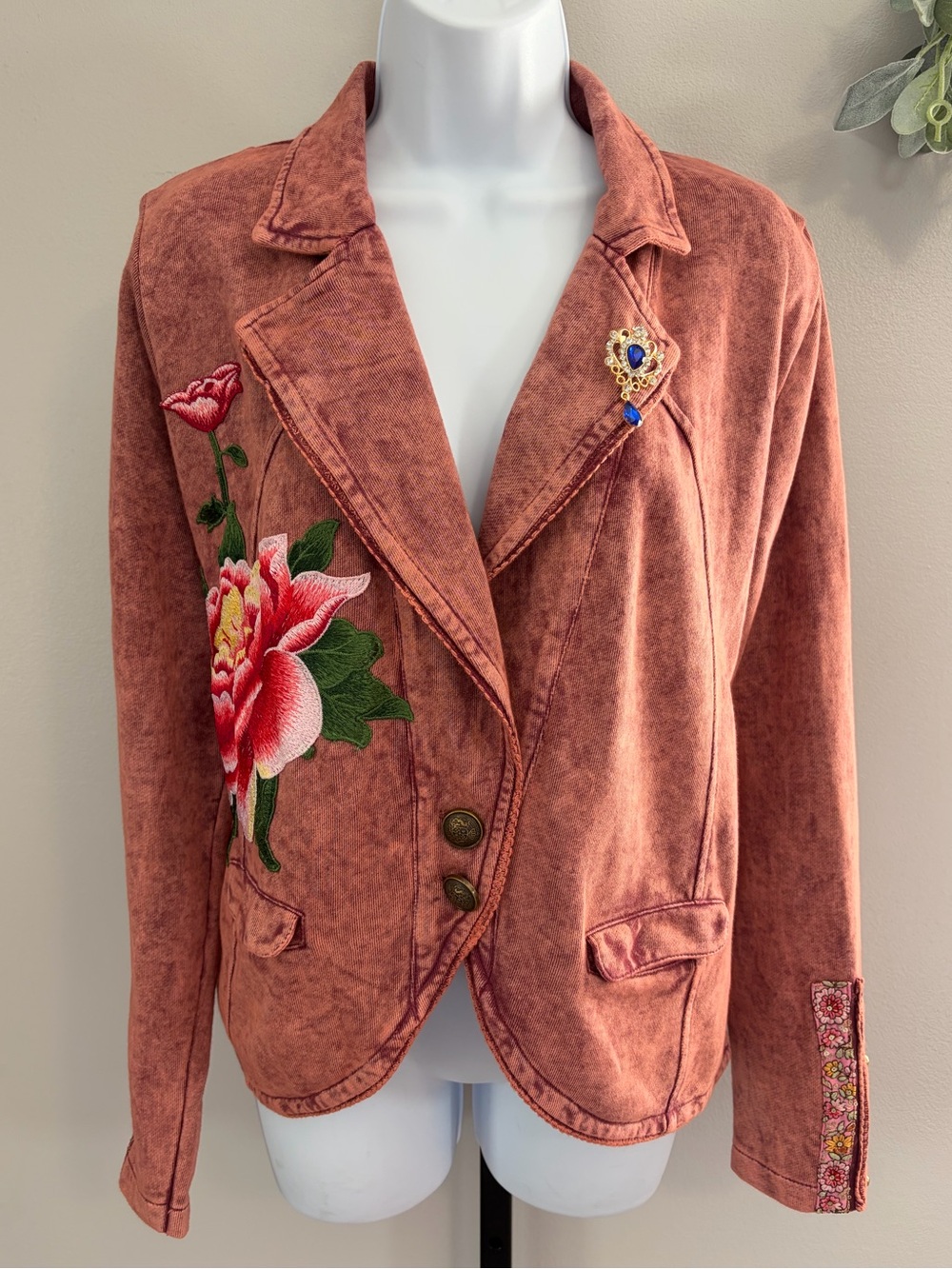 NWOT Aratta Silent Journey- Marion Mineral Wash Colonel Jacket with Embroidery - Picture 1 of 16